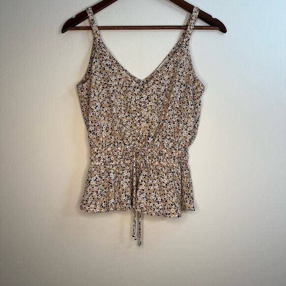SIENNA SKY Size XS Tan White Floral Spaghetti Strap Top - Picture 1 of 8